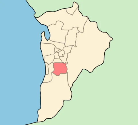 Map of Adelaide highlighting the Mitcham LGA